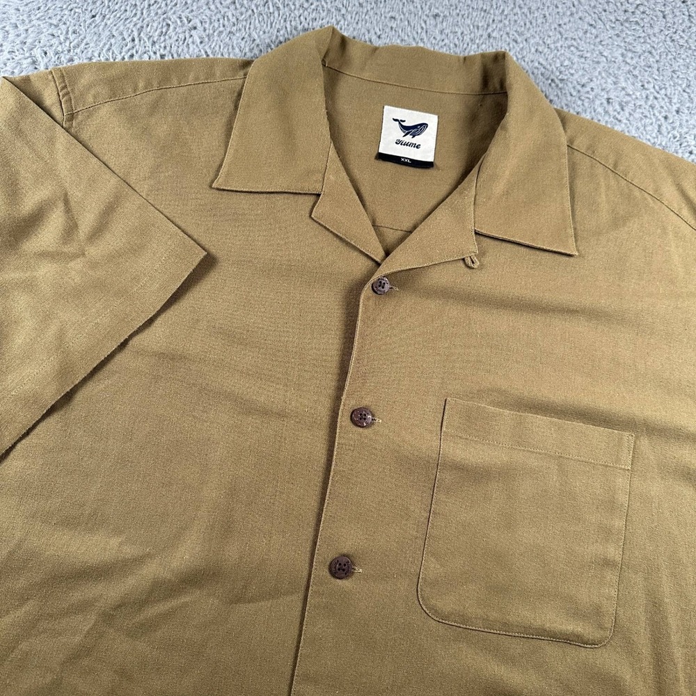 Yiume Shirt Mens XXL‎ Olive Linen Blend Short Sleeve Camp Button Front Casual